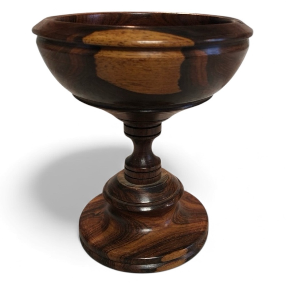 Hand Turned Handmade Detailed Goblet Pedestal Wood Chalice Bowl